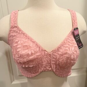 NWT OLGA Pink Sheer Leaves Minimizer Bra 40 DD (E) New